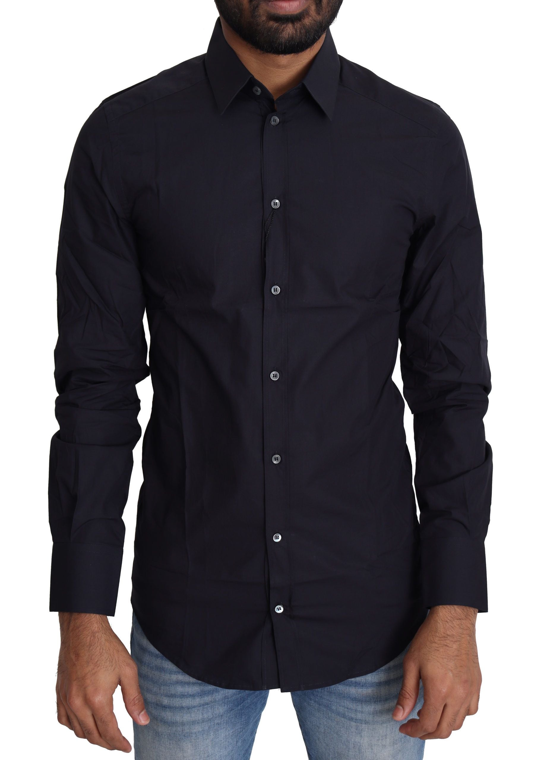 Dolce & Gabbana Navy Blue Slim Fit Gold Series Dress Men's Shirt