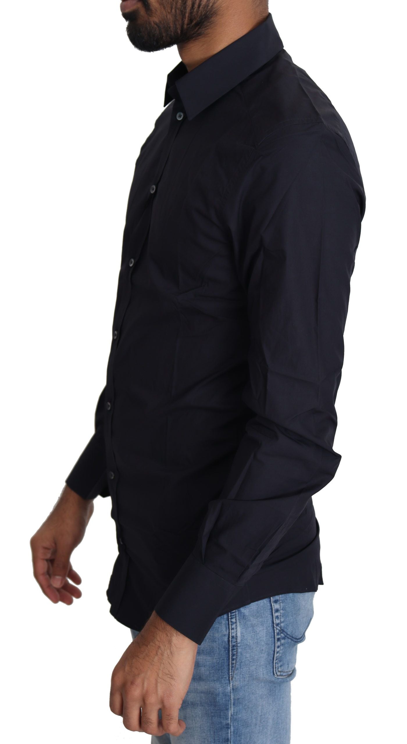 Dolce & Gabbana Navy Blue Cotton Formal Dress Men's Shirt