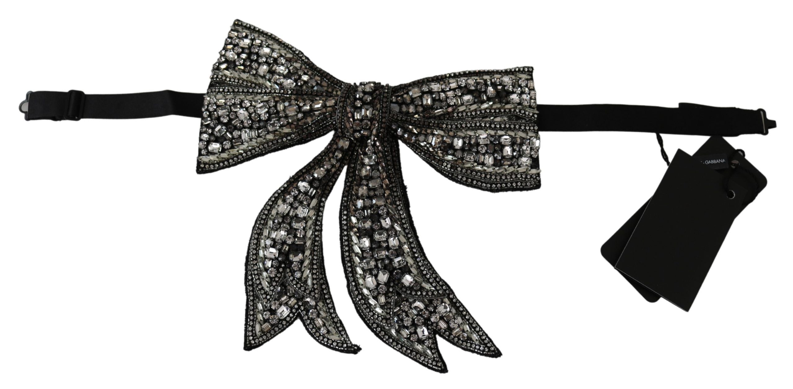 Dolce & Gabbana Silver Tone 100% Silk Crystal Embellished Women Women's Bowtie