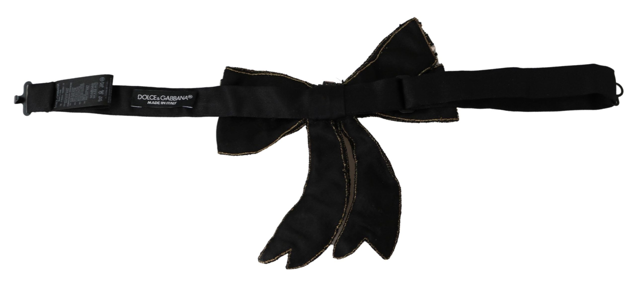 Dolce & Gabbana Gold Tone Silk Rhinestone Embellished Women Women's Bowtie