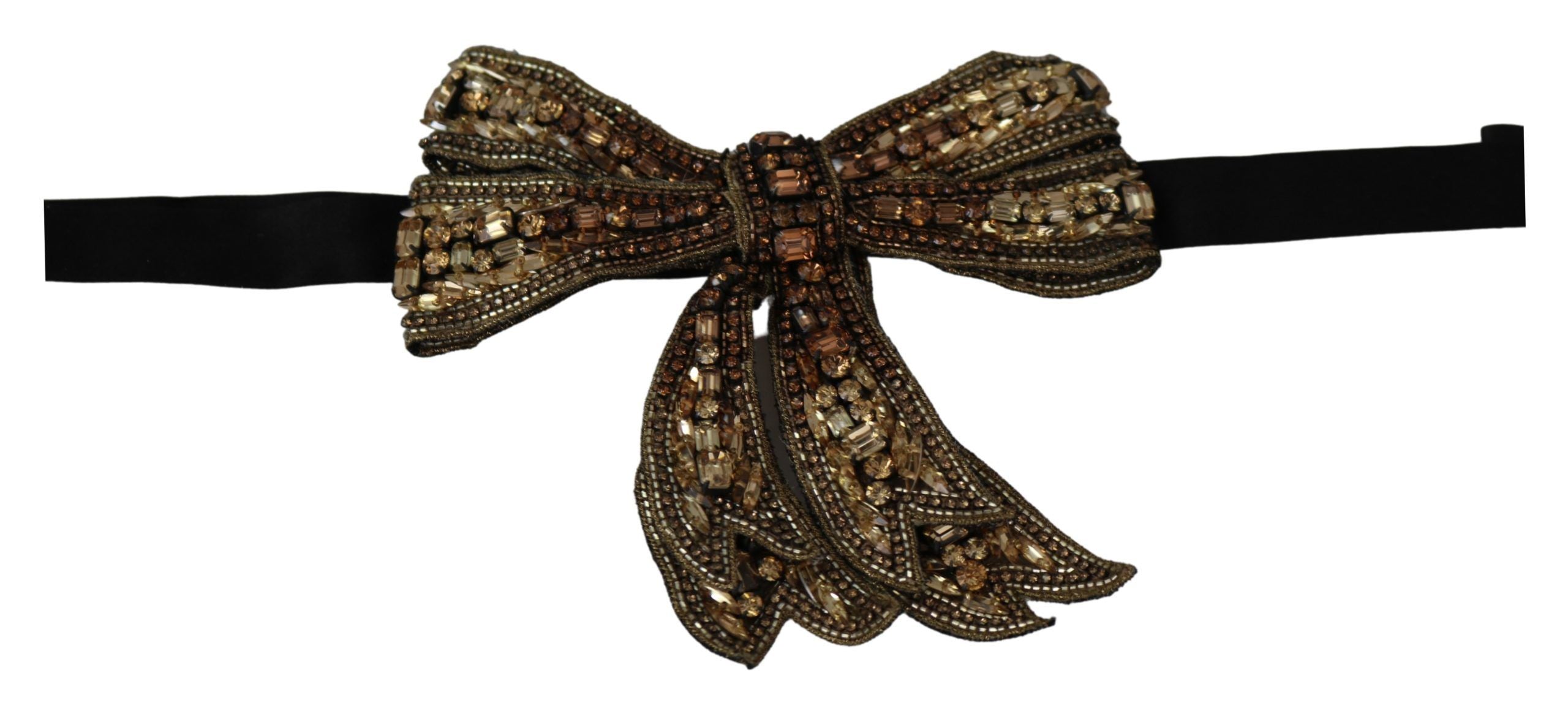 Dolce & Gabbana Gold Tone Silk Rhinestone Embellished Women Women's Bowtie
