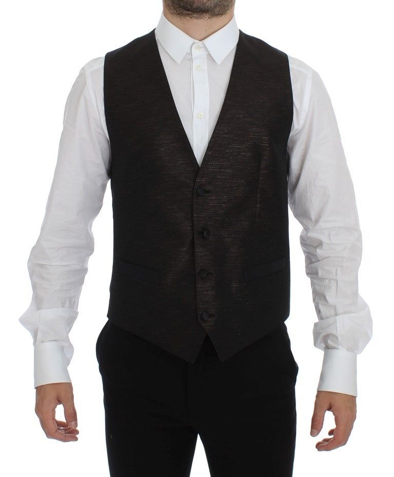 Dolce & Gabbana Elegant Brown Black Wool Blend Dress Men's Vest