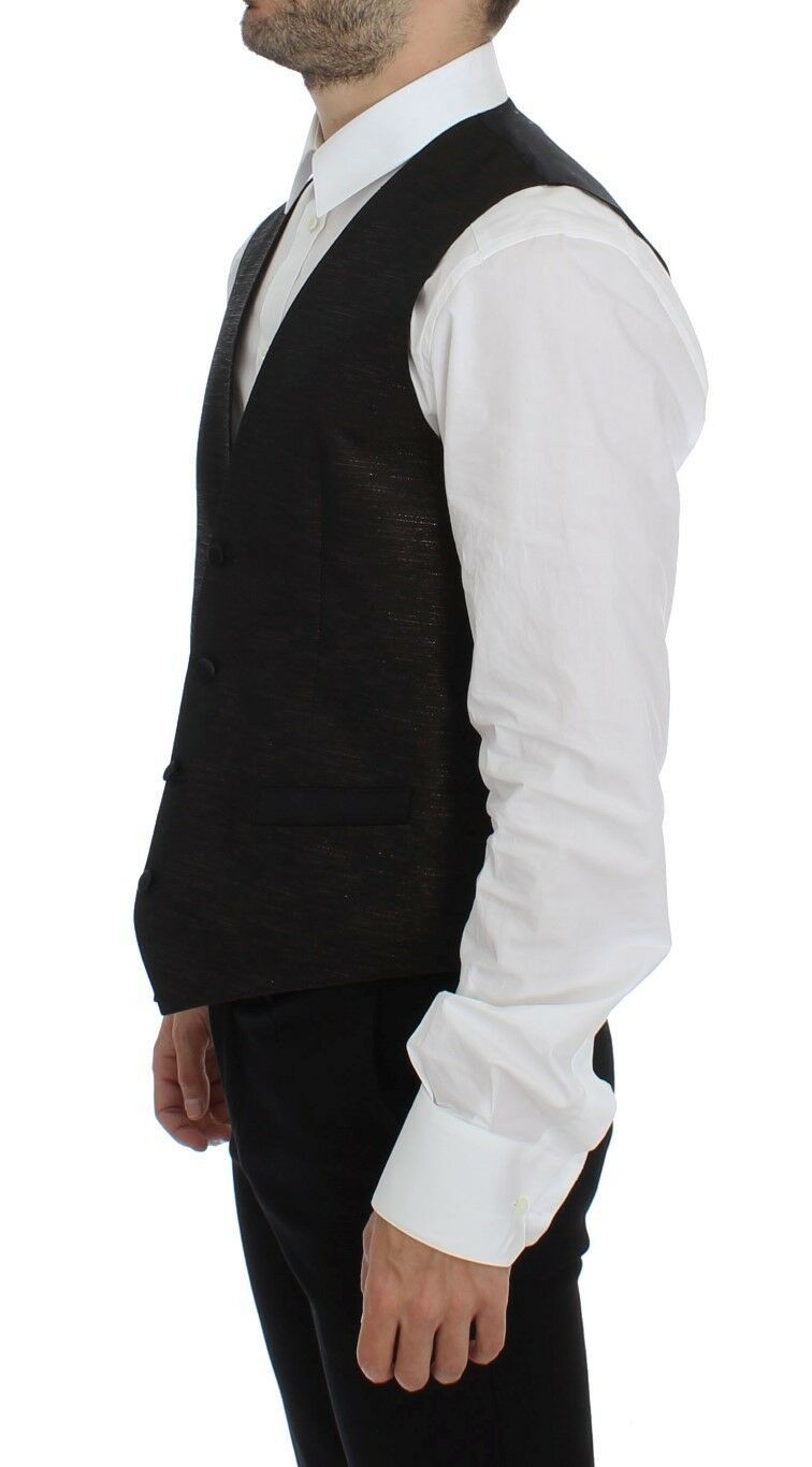 Dolce & Gabbana Black Wool Logo Dress Gilet Men's Vest