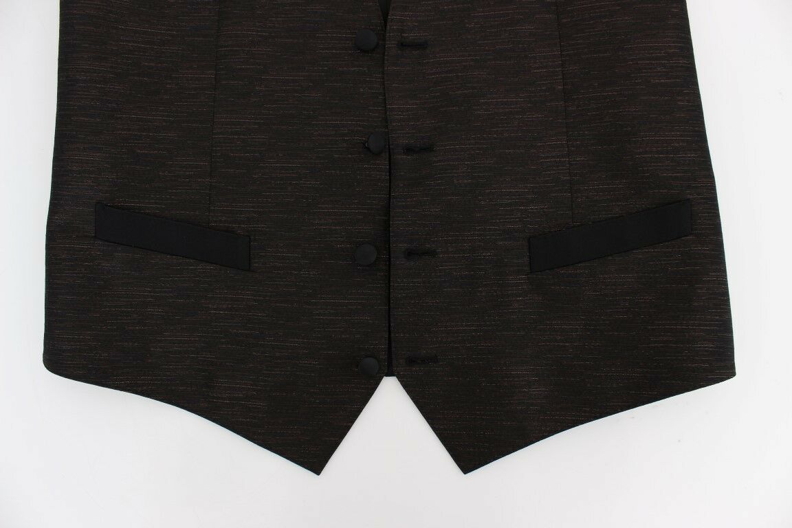 Dolce & Gabbana Black Wool Logo Dress Gilet Men's Vest