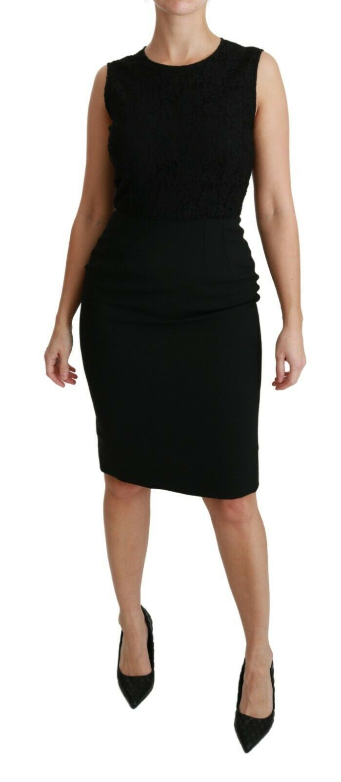 Dolce & Gabbana Black Floral Lace Sheath Gown Women's Dress