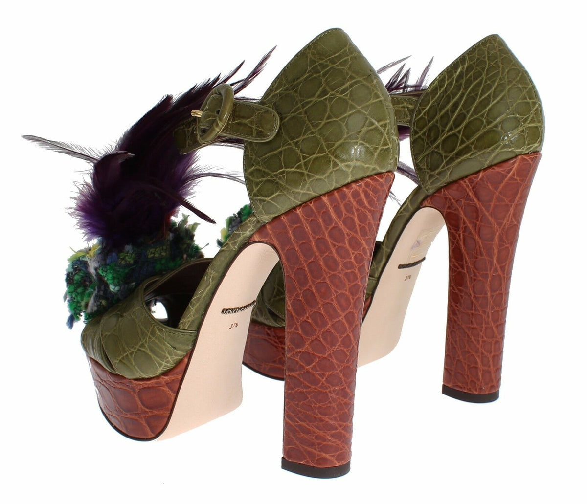 Dolce & Gabbana Green Leather Crystal Platform Sandal Women's Shoes