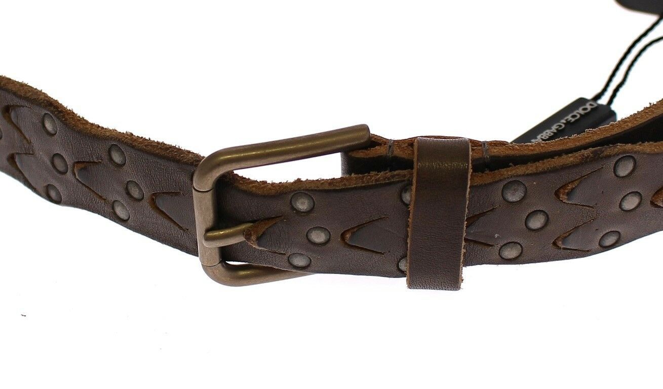 Dolce & Gabbana Brown Leather Logo Cintura Gürtel Men's Belt