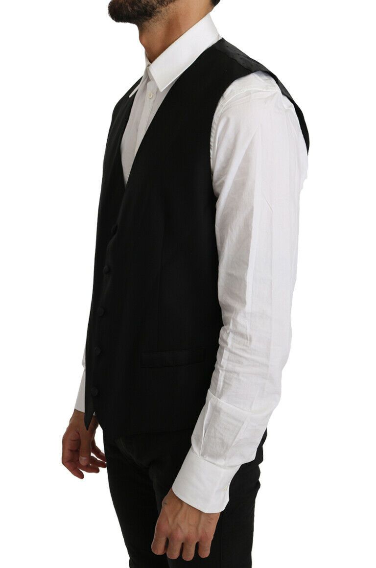 Dolce & Gabbana Black Solid Wool Silk Men's Vest
