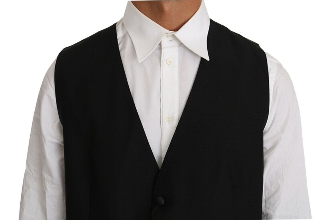 Dolce & Gabbana Black Solid Wool Silk Men's Vest