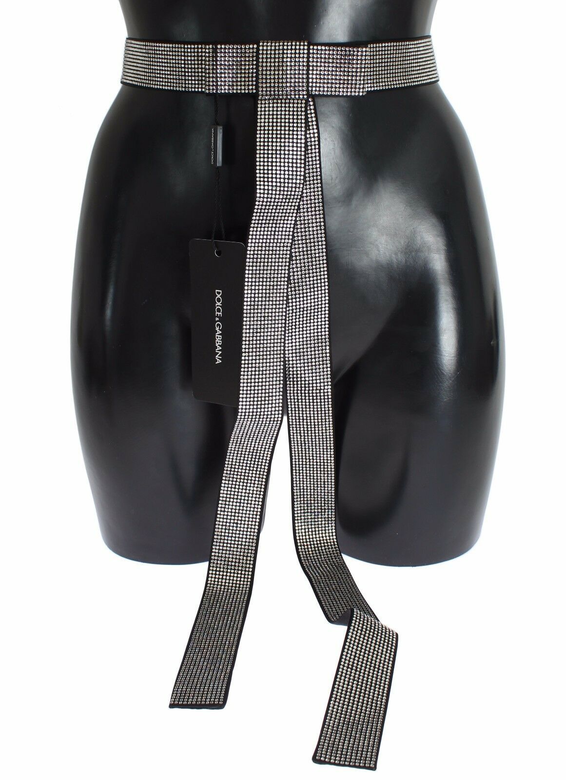 Dolce & Gabbana Black Silk Clear Crystal Bow Waist Men's Belt