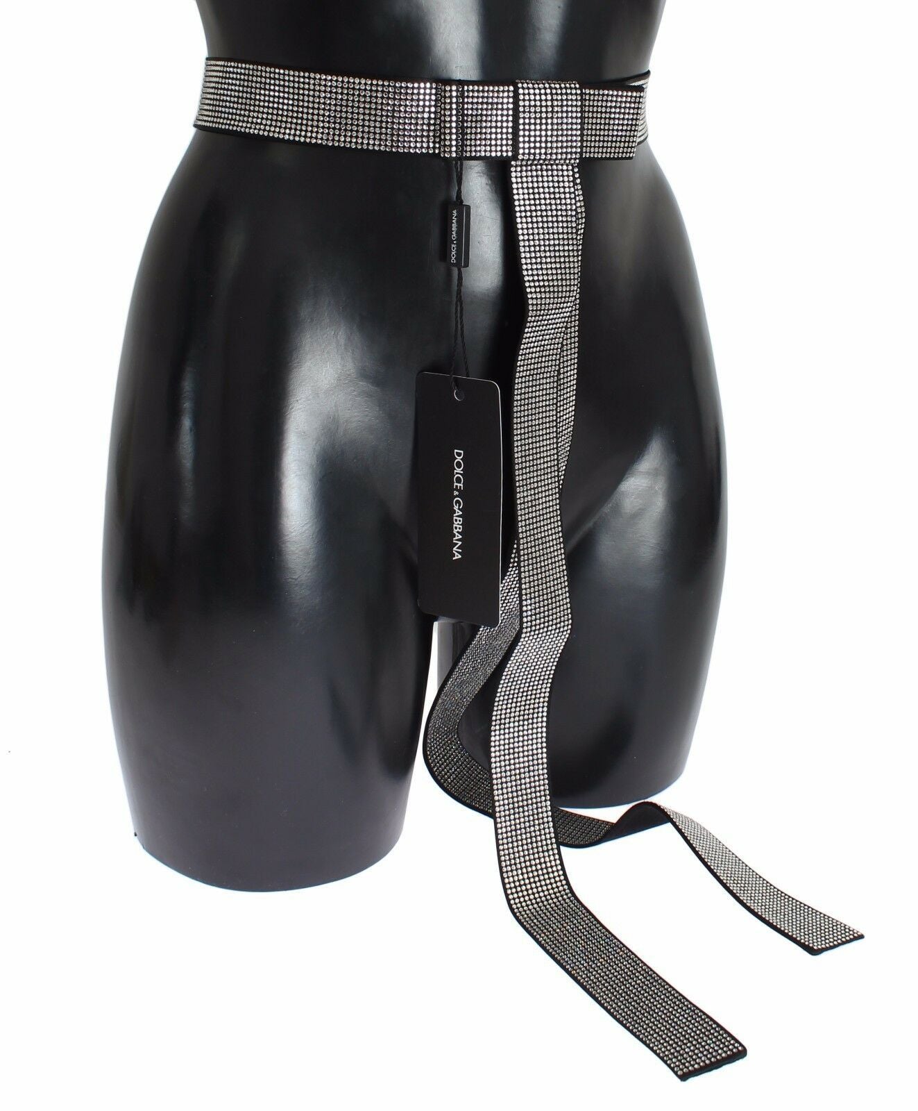 Dolce & Gabbana Black Silk Clear Crystal Bow Waist Men's Belt
