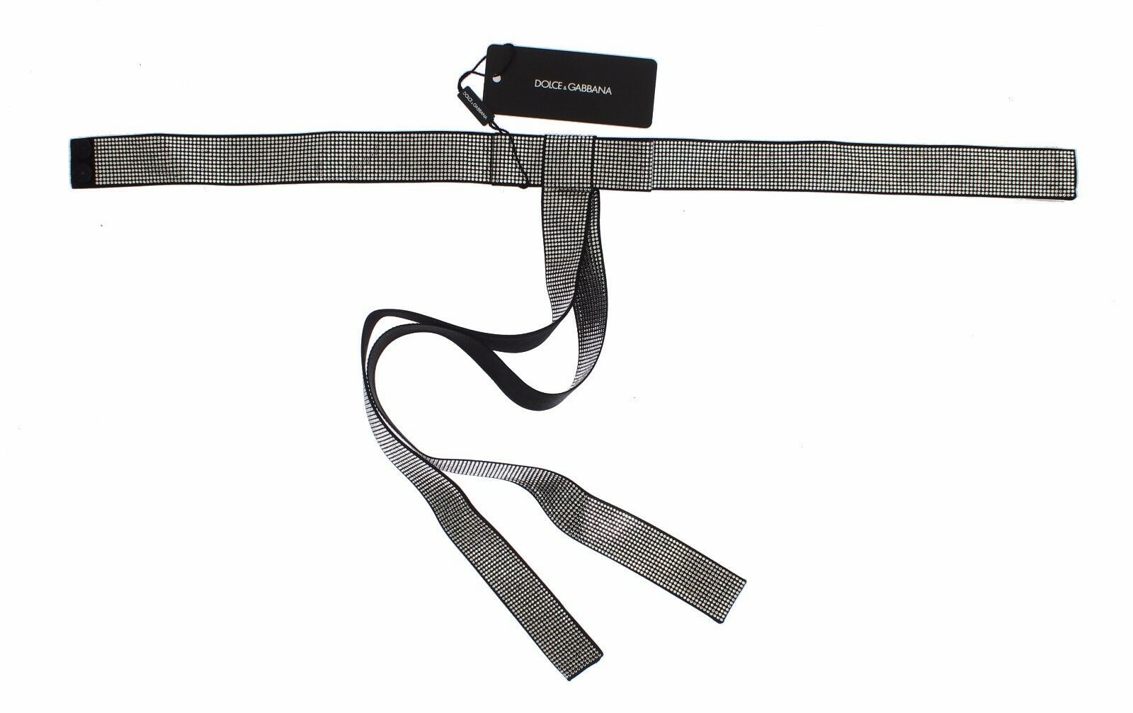 Dolce & Gabbana Black Silk Clear Crystal Bow Waist Men's Belt