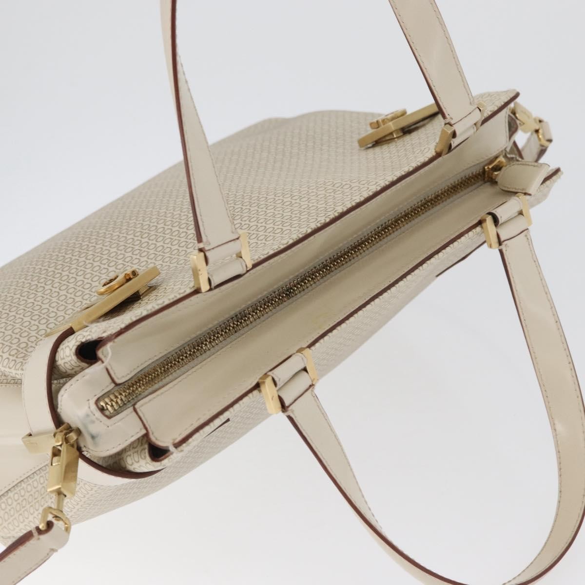 Salvatore Ferragamo Double Gancini Side Buckle Tote Leather Beige Leather Handbag (Pre-Owned)