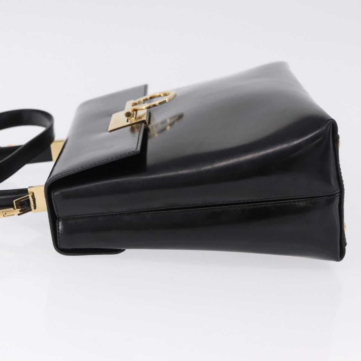 Salvatore Ferragamo Gancini Top Handle Leather Black Patent_Leather Handbag (Pre-Owned)