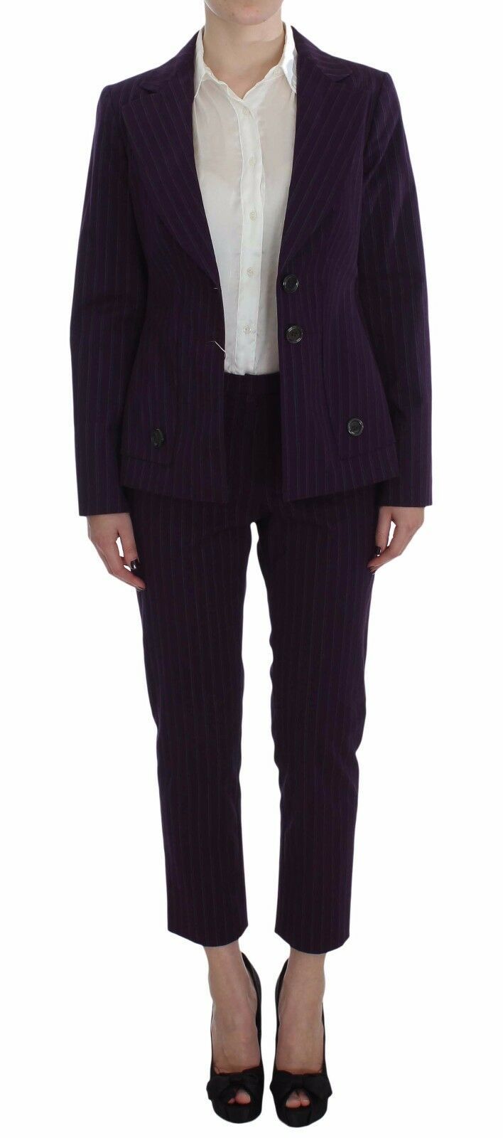 BENCIVENGA Purple Striped Stretch Coat Blazer Pants Women's Suit