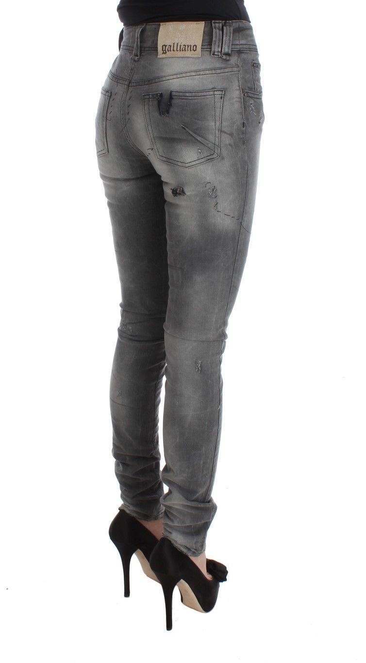 John Galliano Gray Wash Cotton Blend Slim Fit Denim Jeans Women's Pants