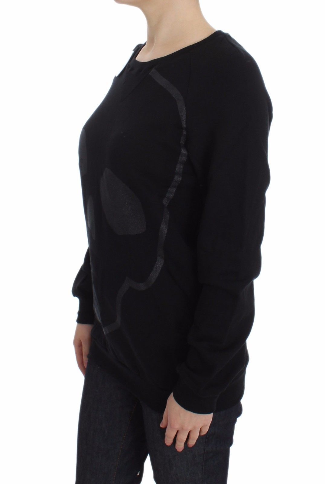 Exte Black Cotton Motive Print Crewneck Pullover Women's Sweater