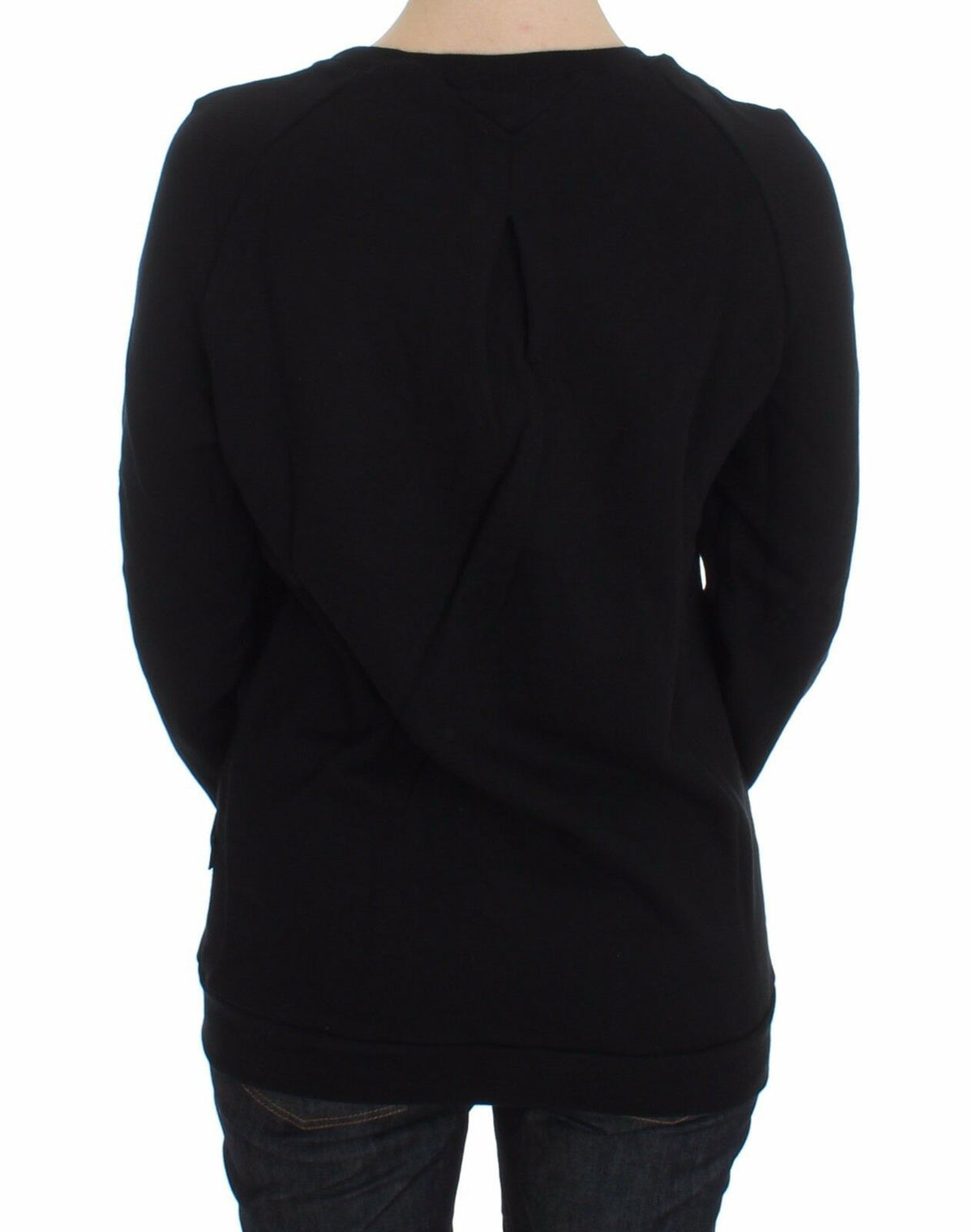 Exte Black Cotton Motive Print Crewneck Pullover Women's Sweater