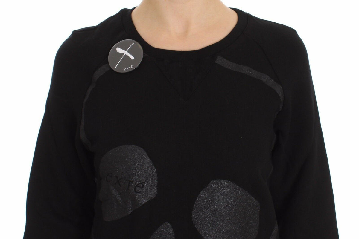 Exte Black Cotton Motive Print Crewneck Pullover Women's Sweater