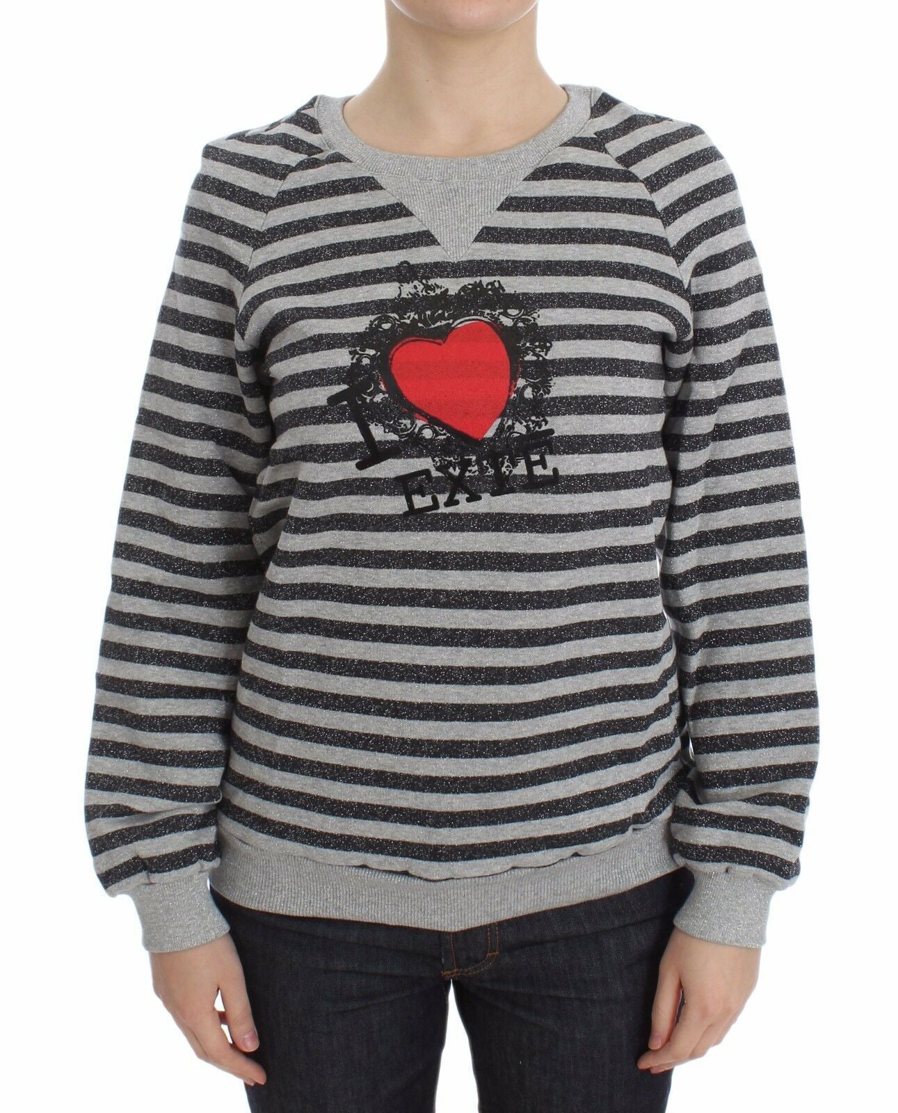 Exte Chic Gray Striped Crew-Neck Women's Sweater