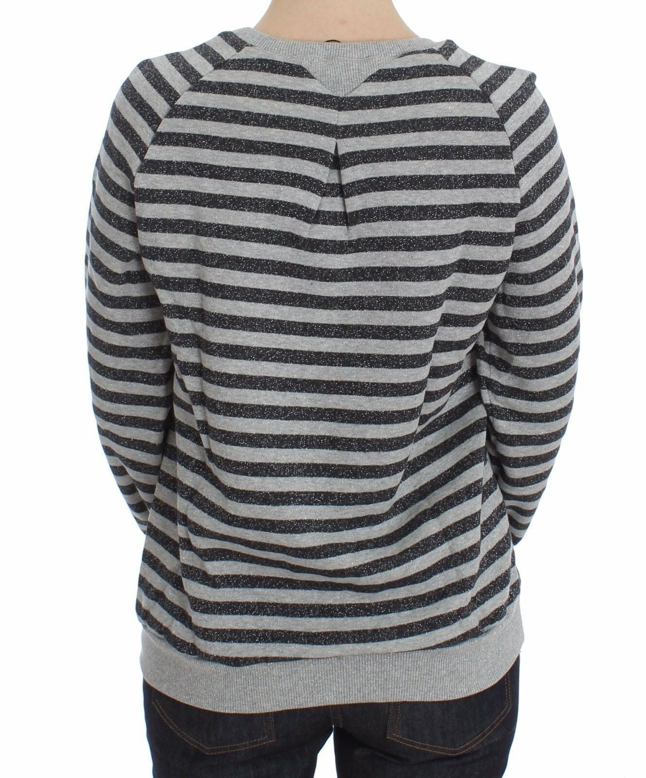 Exte Gray Striped Cotton Crewneck Women's Sweater