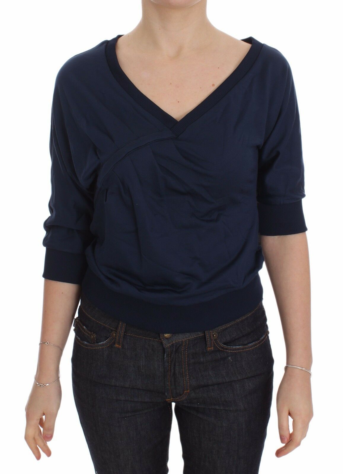 Exte Elegant Deep V-Neck Sweater in Women's Blue