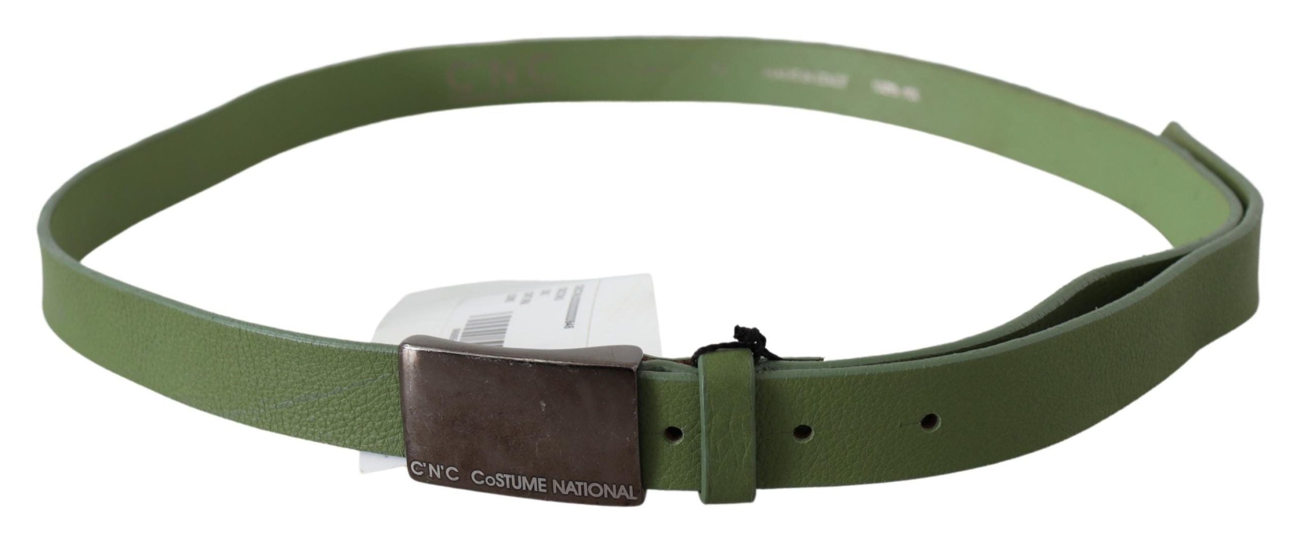 Costume National Green Leather Silver Buckle Waist Men Men's Belt