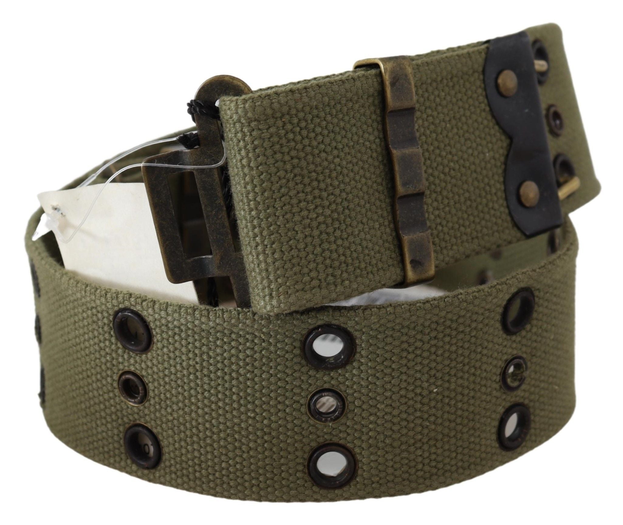 Ermanno Scervino Green 100% Cotton Rustic Bronze Buckle Women's Belt