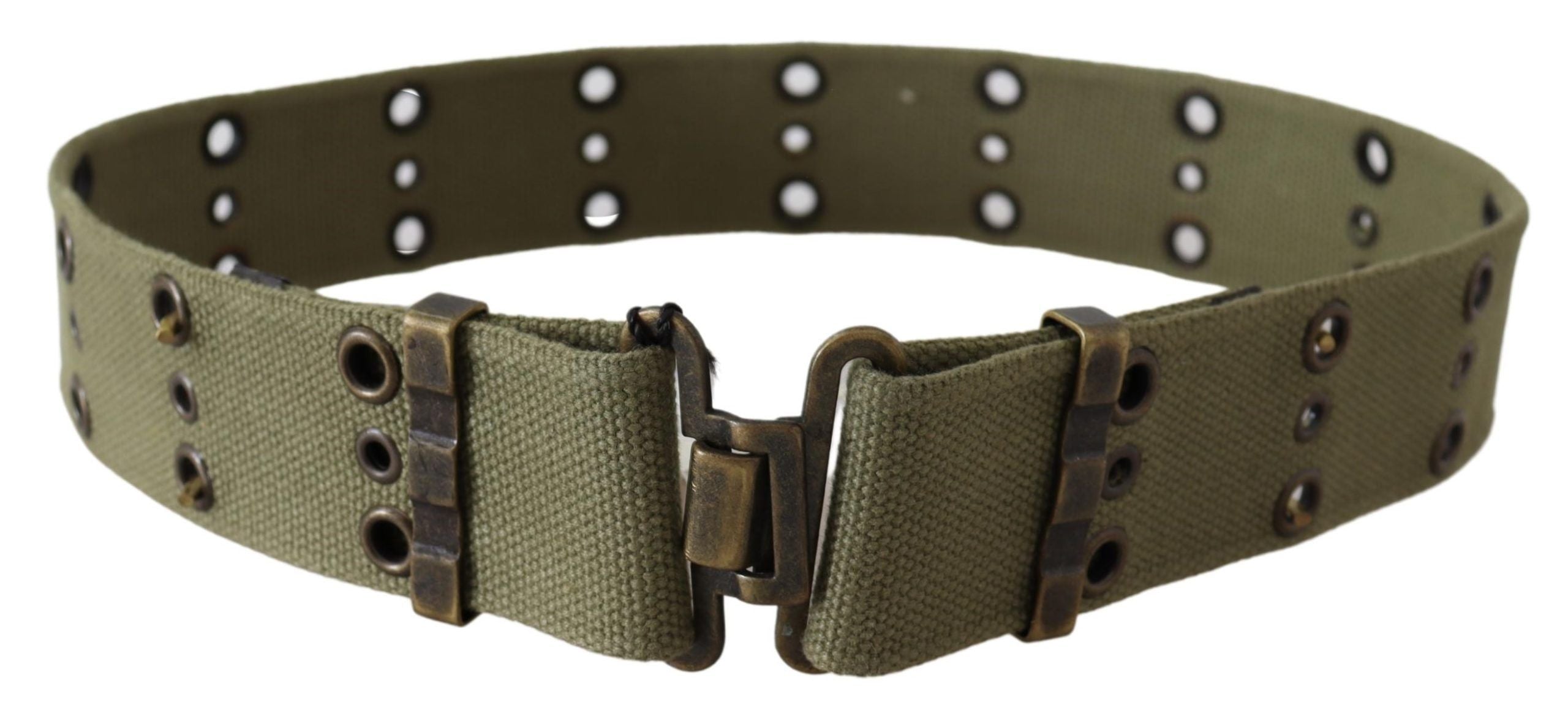 Ermanno Scervino Green 100% Cotton Rustic Bronze Buckle Women's Belt