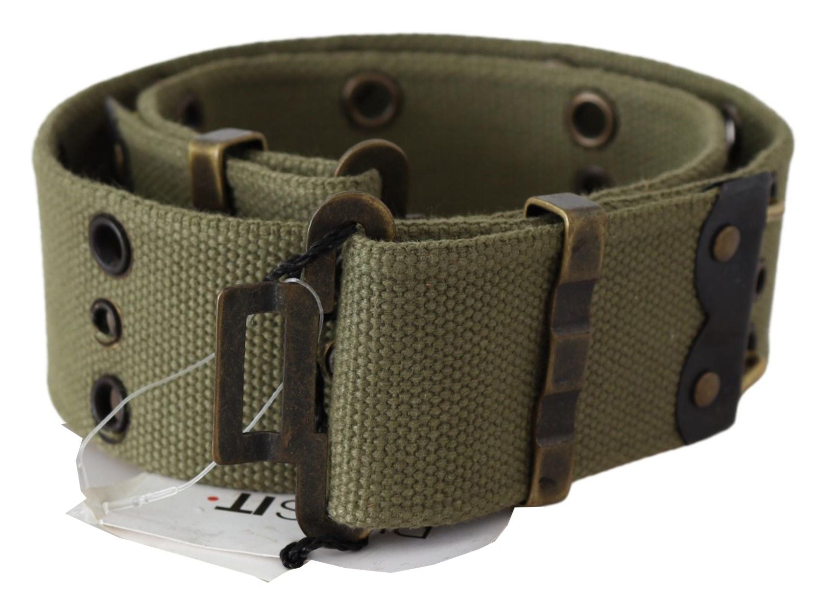 Ermanno Scervino Green 100% Cotton Rustic Bronze Buckle Women's Belt