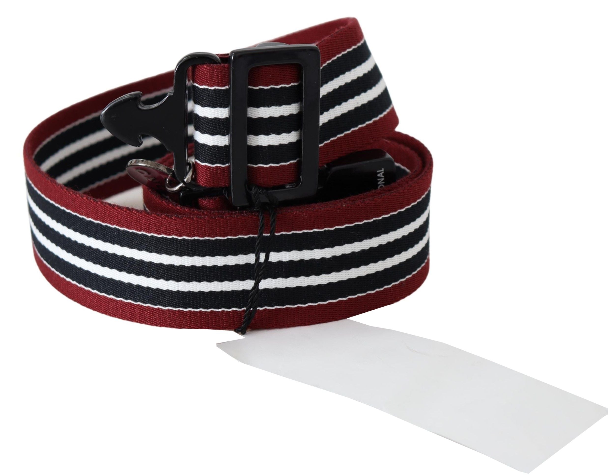 Costume National Maroon Black Stripe Silver Black Buckle Women's Belt