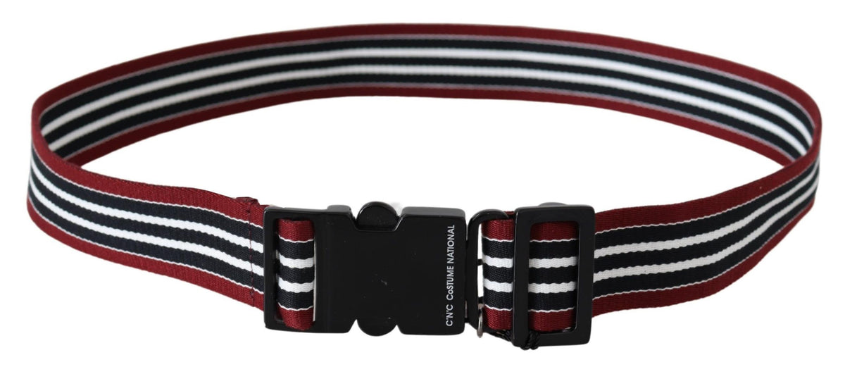 Costume National Maroon Black Stripe Silver Black Buckle Women's Belt