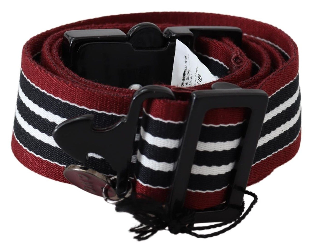 Costume National Maroon Black Stripe Silver Black Buckle Women's Belt