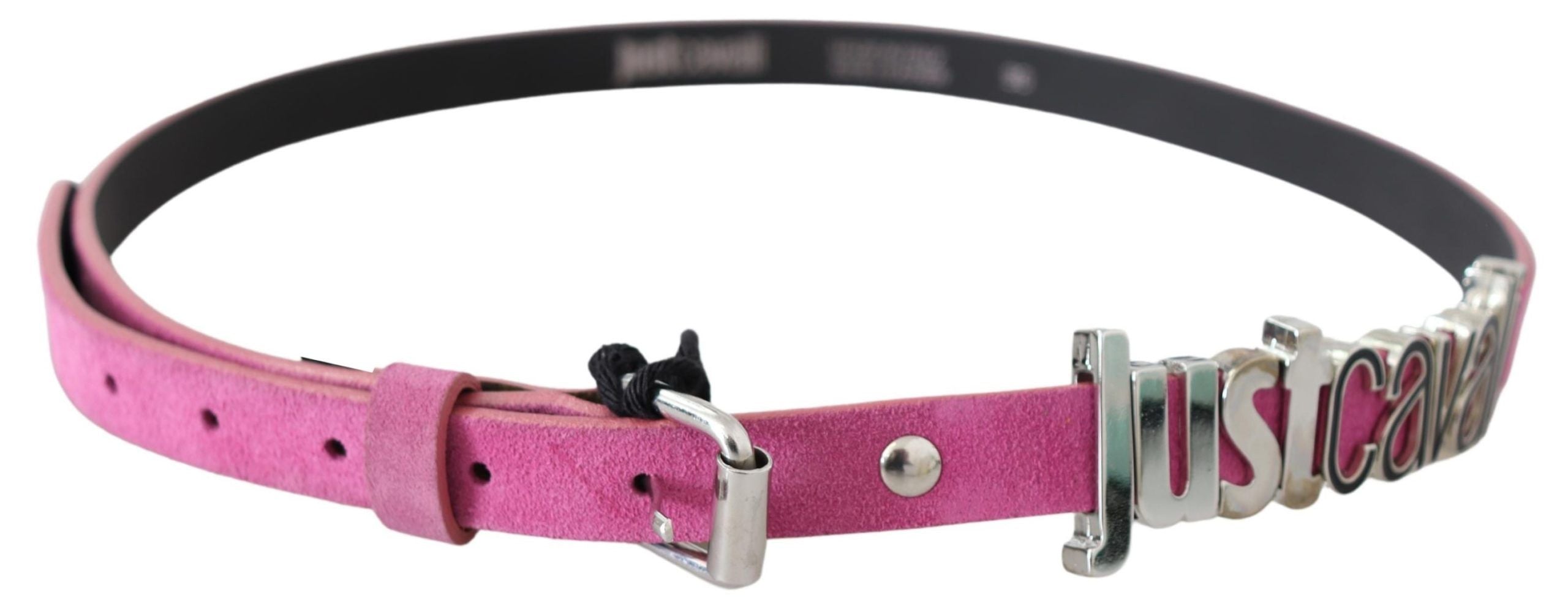Just Cavalli Pink Silver Chrome Metal Buckle Waist Women's Belt