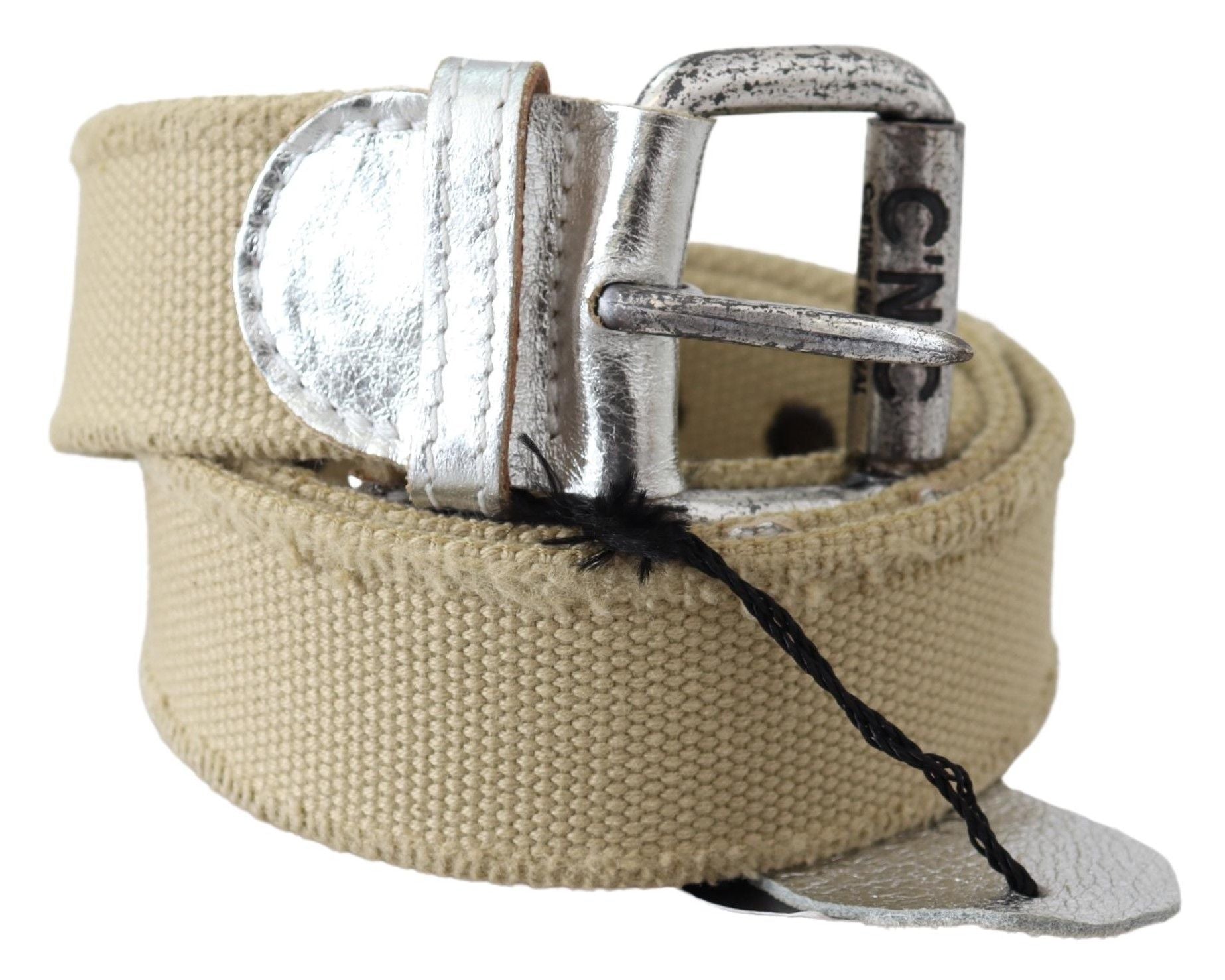 Costume National Beige Cotton Rustic Logo Buckle Women's Belt