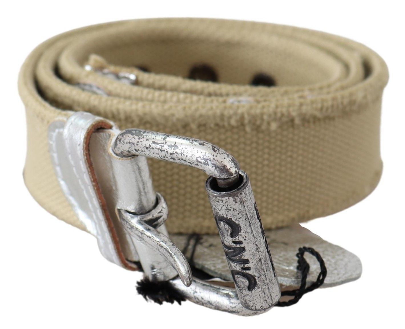 Costume National Beige Cotton Rustic Logo Buckle Women's Belt