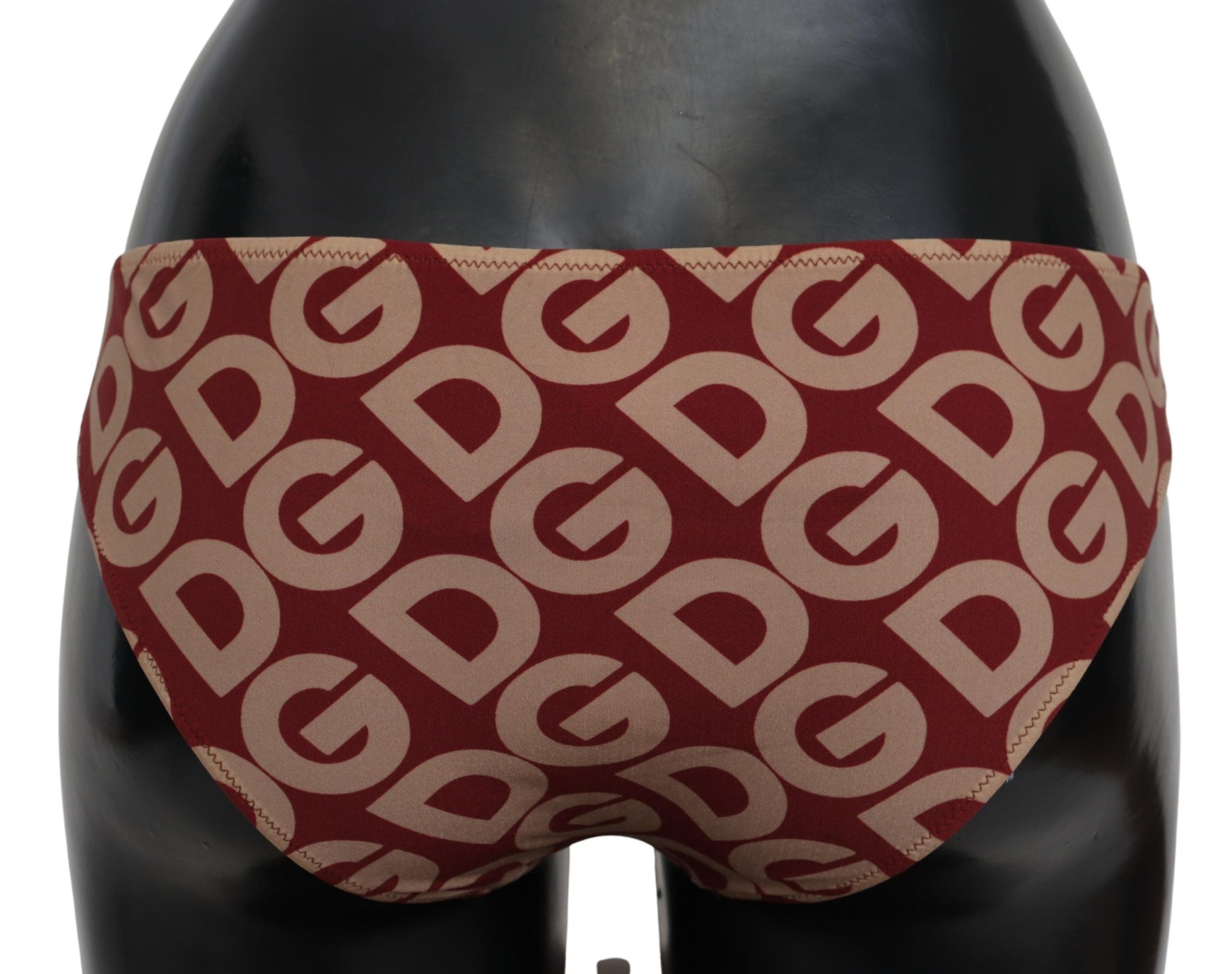 Dolce & Gabbana Chic Maroon Beige Logo Print Bikini Women's Bottom