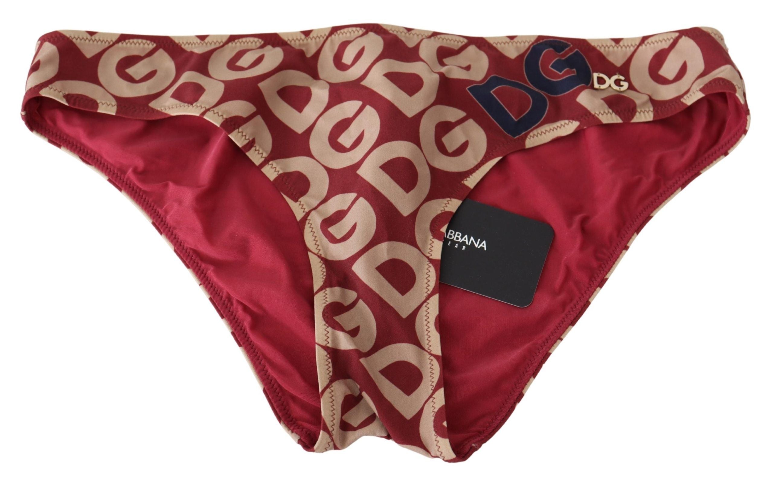 Dolce & Gabbana Chic Maroon Beige Logo Print Bikini Women's Bottom