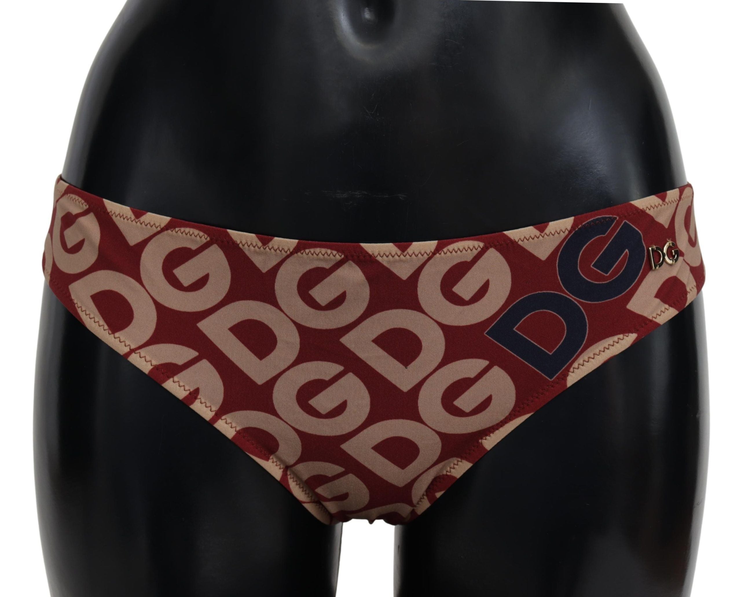 Dolce & Gabbana Chic Maroon Beige Logo Print Bikini Women's Bottom