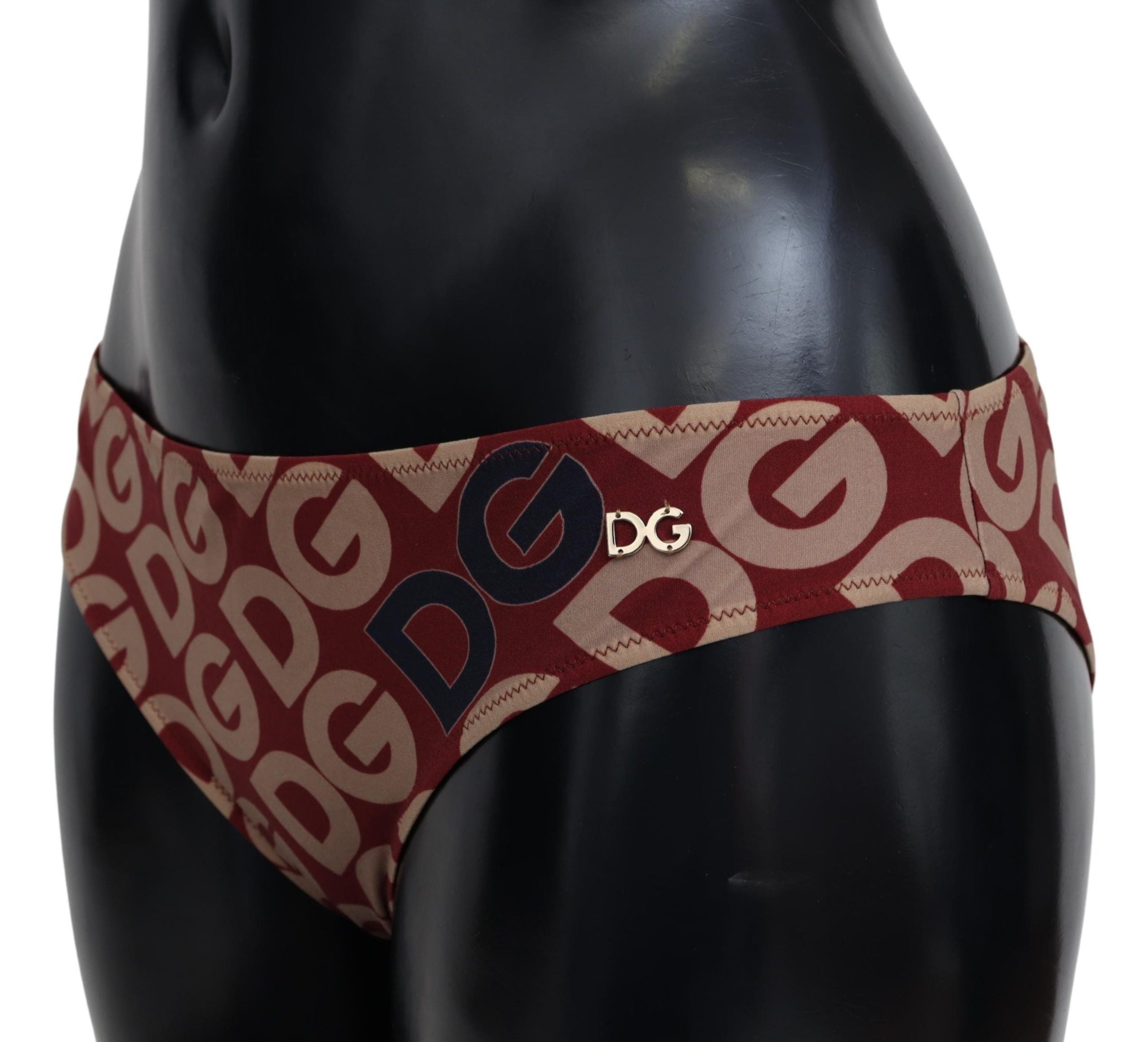 Dolce & Gabbana Chic Maroon Beige Logo Print Bikini Women's Bottom