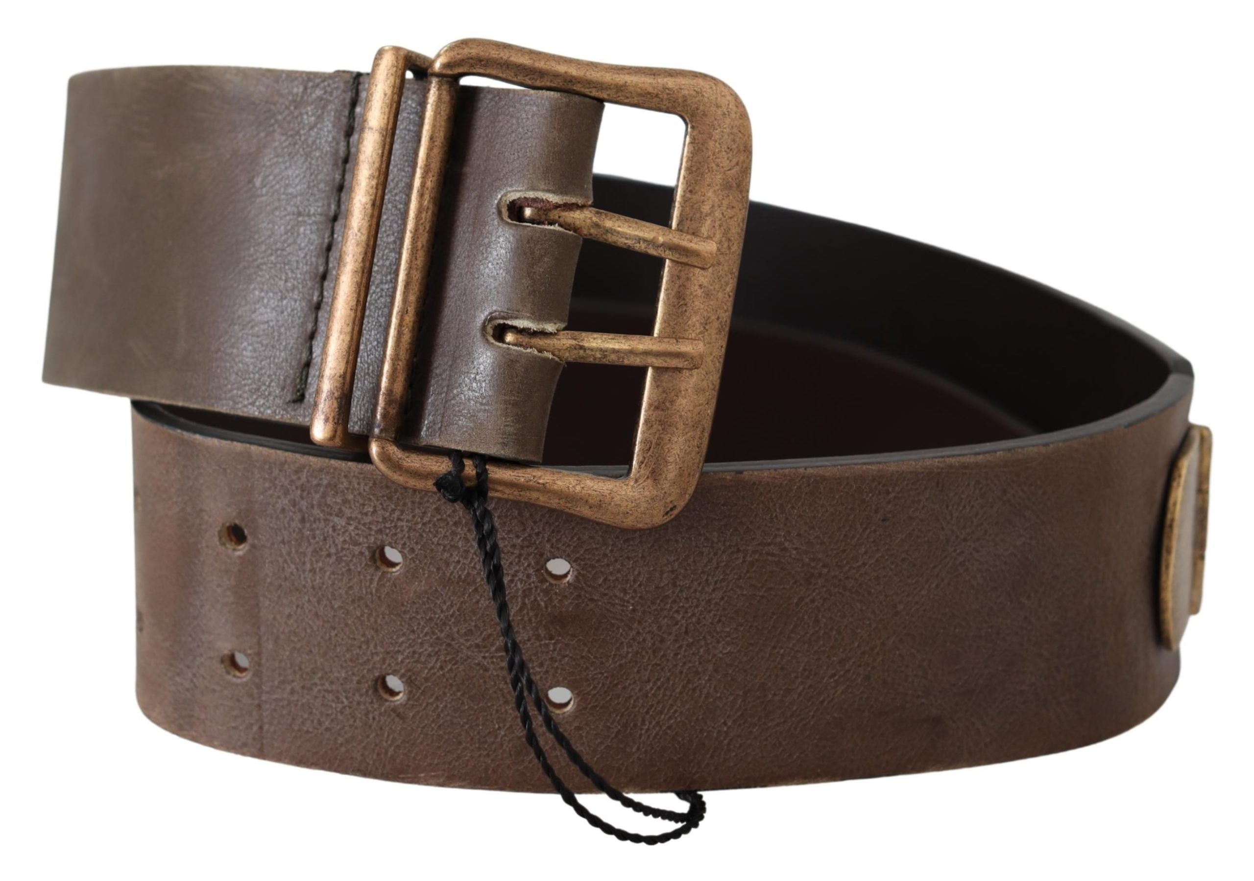 Ermanno Scervino Brown Leather Wide Bronze Buckle Waist Women's Belt