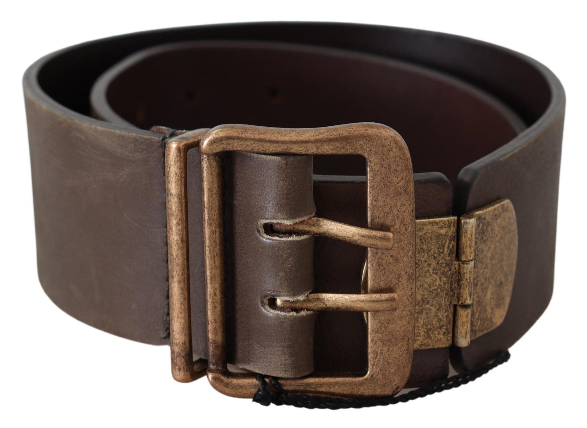 Ermanno Scervino Brown Leather Wide Bronze Buckle Waist Women's Belt