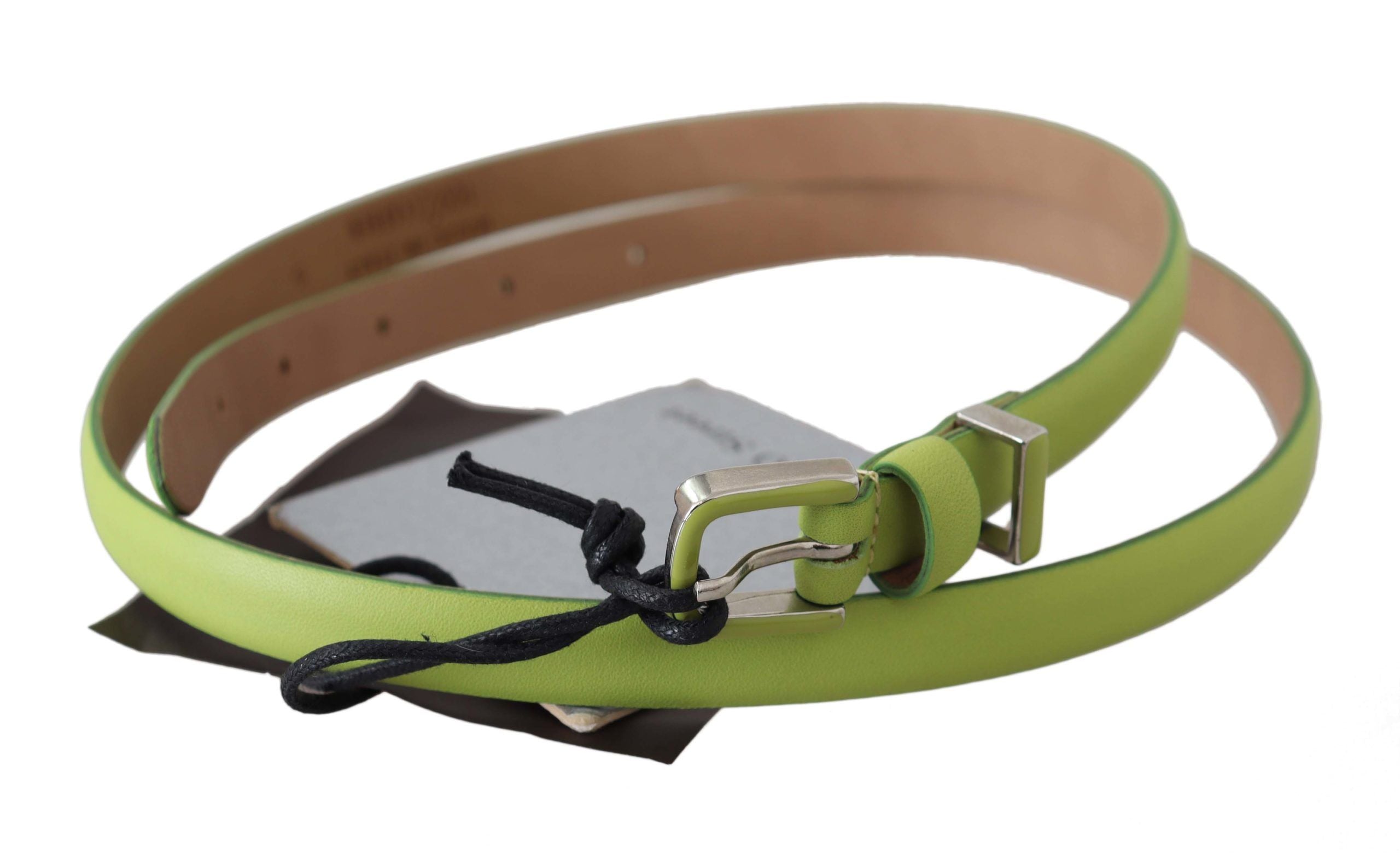 Scervino Street Classic Green Leather Belt with Silver-Tone Women's Hardware