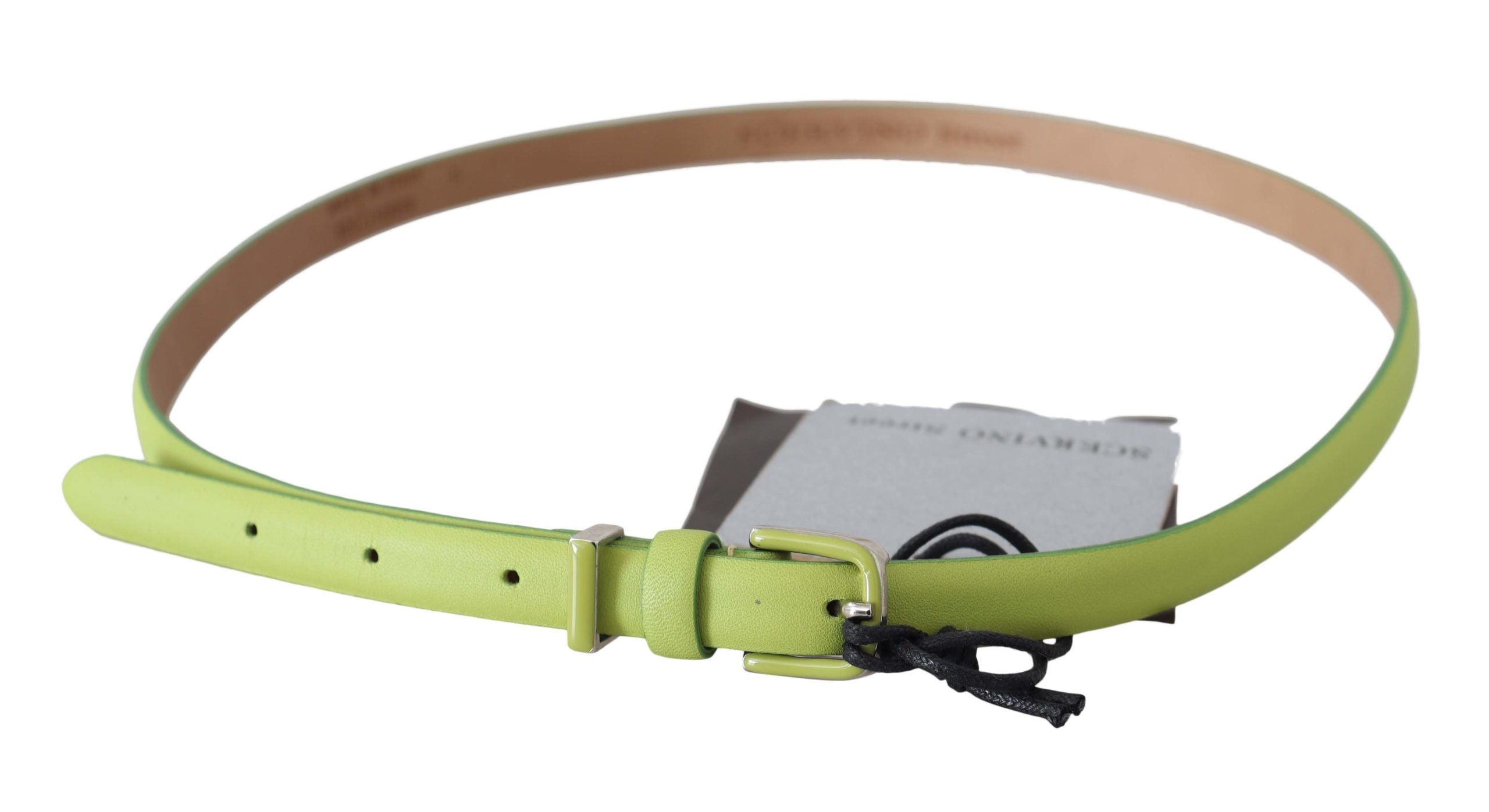 Scervino Street Classic Green Leather Belt with Silver-Tone Women's Hardware