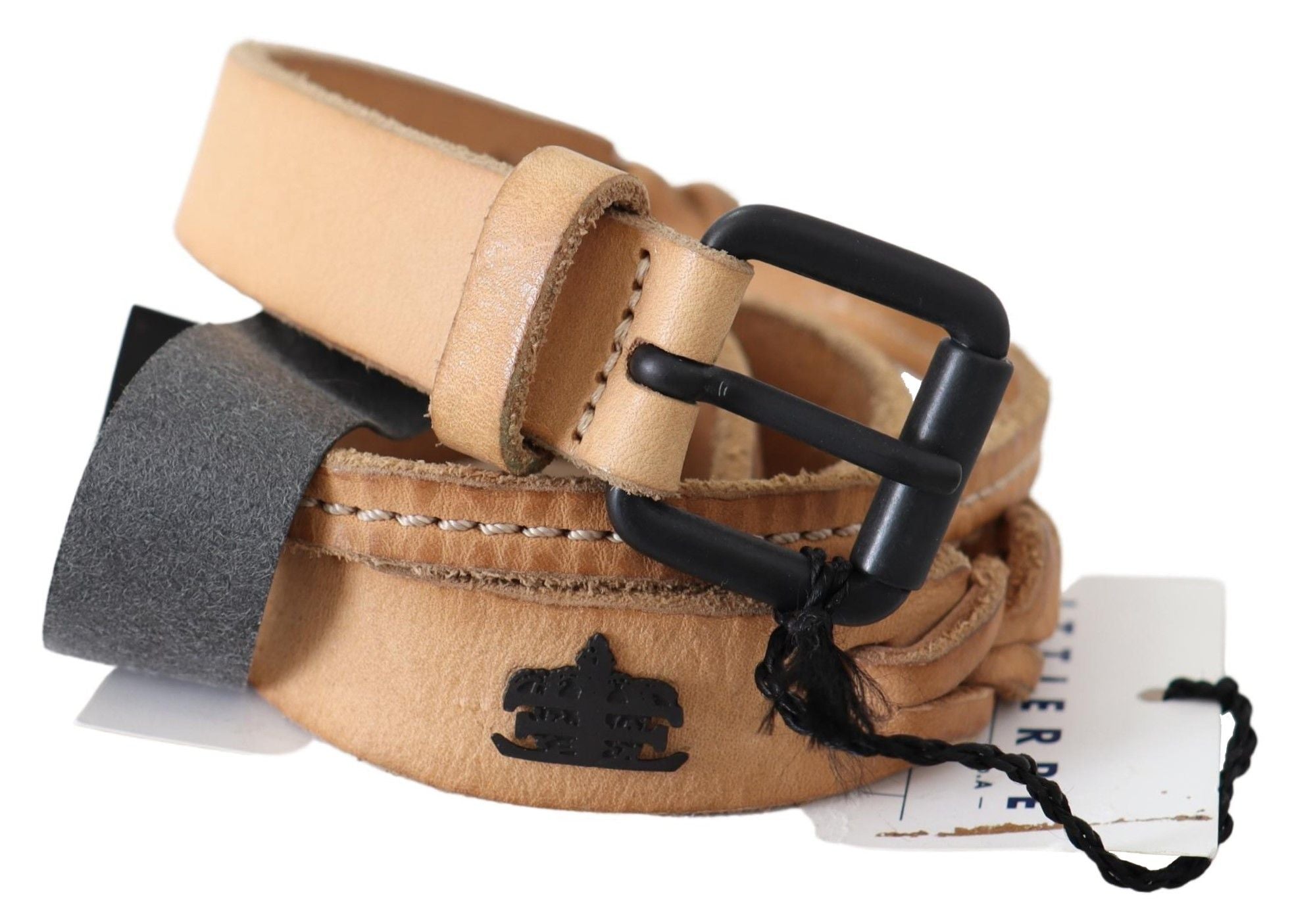 Scervino Street Light Brown Slim Leather Black Logo Buckle Women's Women's Belt
