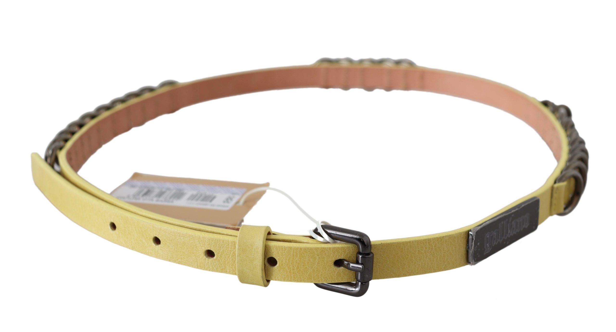 John Galliano Yellow Leather Luxury Slim Buckle Fancy Women's Belt