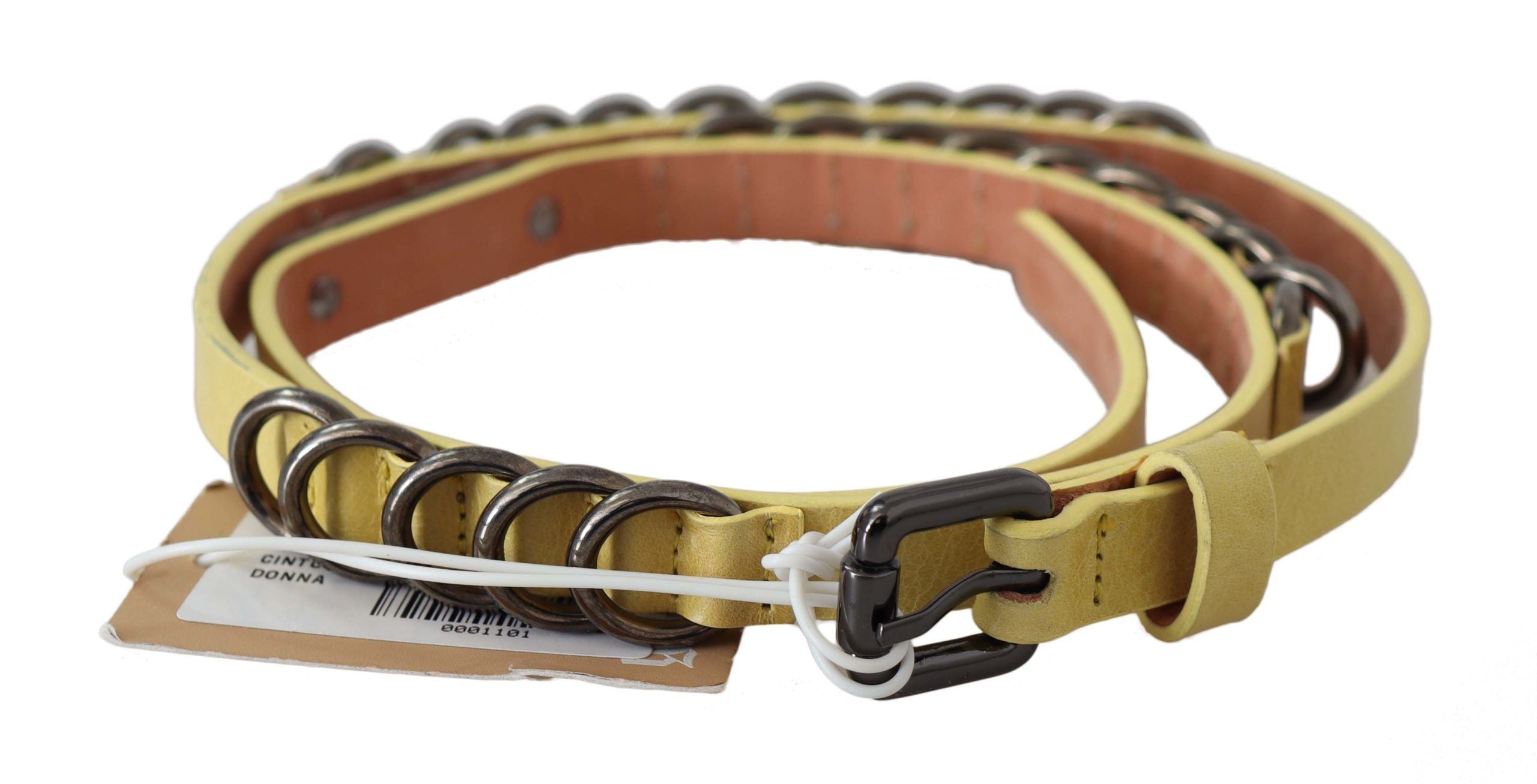 John Galliano Yellow Leather Luxury Slim Buckle Fancy Women's Belt