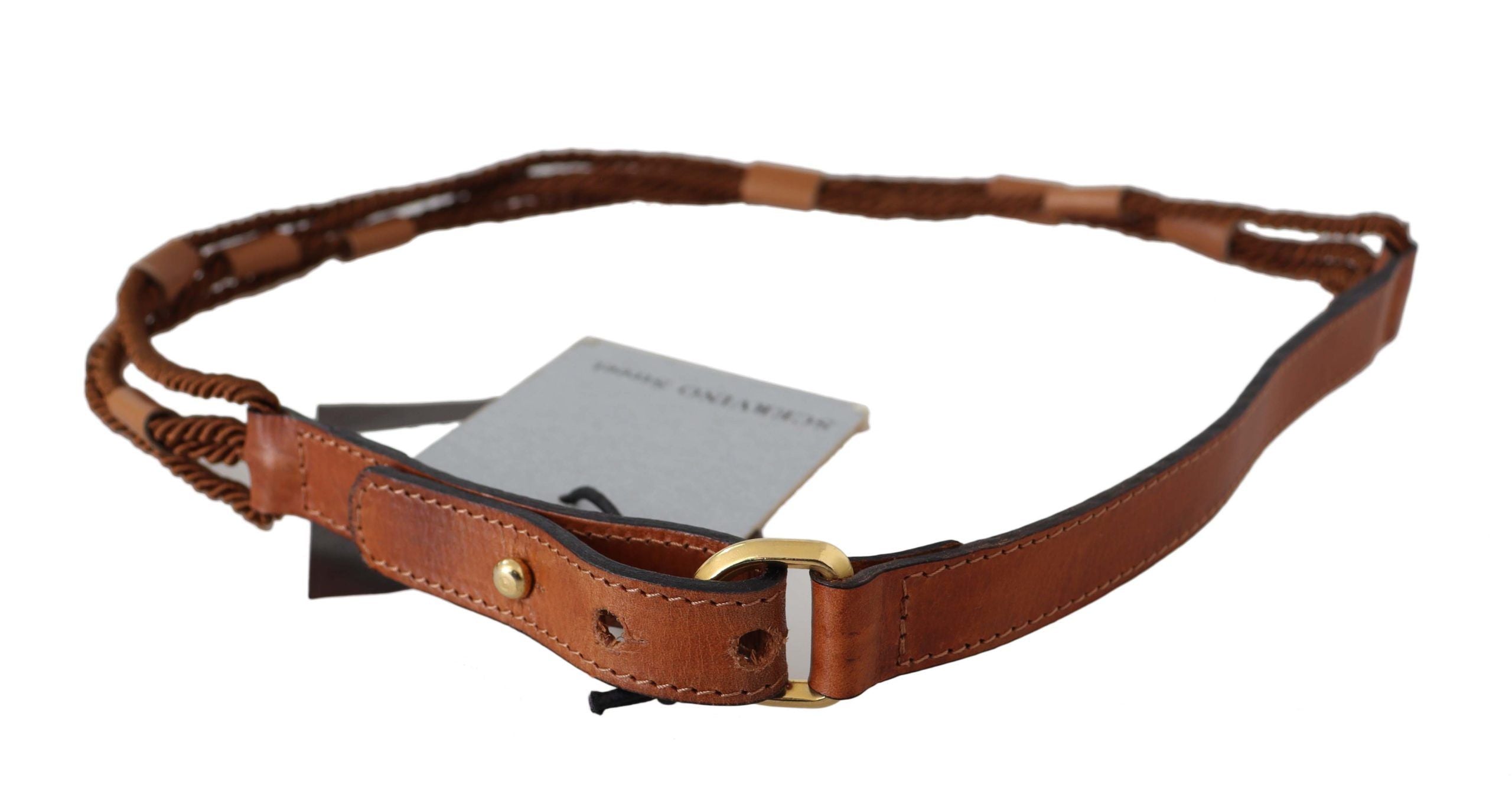 Scervino Street Brown Leather Braided Rope Gold Buckle Women's Belt
