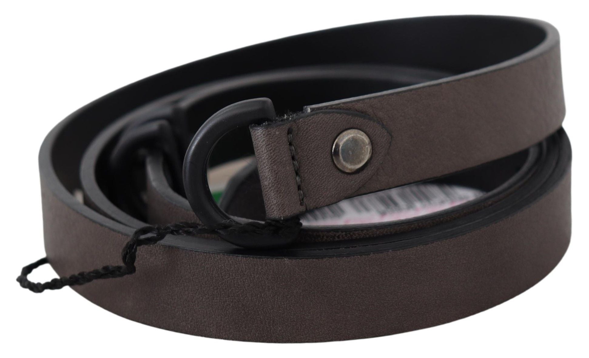 Costume National Brown Leather Skinny Round Buckle Women's Belt