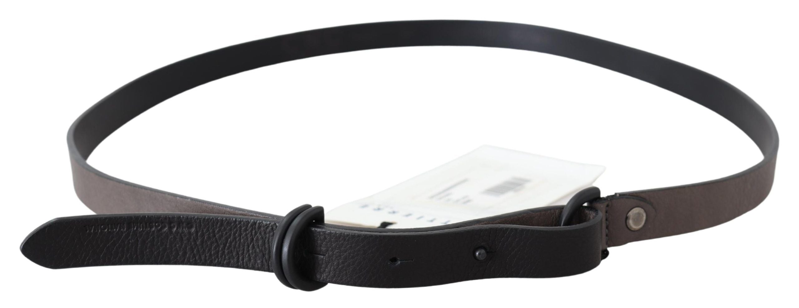 Costume National Brown Leather Skinny Round Buckle Women's Belt